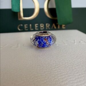 Pandora Blue and Silver Deep Sea Glass Murano Charm RARE RETIRED